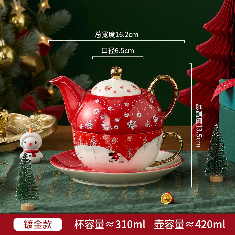 Juego de tetera chapada en oro, patrón de copo de nieve