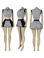 Ensemble deux pièces streetwear tendance été 2026 pour femme : crop top rayé sans manches et short slim