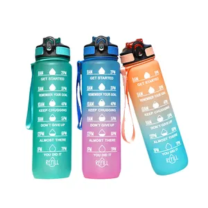 Outdoor 1L Plastic Water Bottle Dust proof cover with straw one click open Gradient Colors Bottle