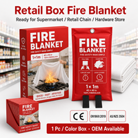 Couverture anti-feu en fibre de verre certifiée CE, 1m x 1m, OEM, avec boîte de vente au détail, étiquette privée et manuel