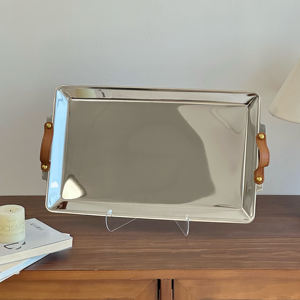 Elegante bandeja de metal inoxidable y ecológica para servir café con forma rectangular decorativa con asas para hoteles - Product Image 3