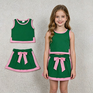 Nouvel ensemble décontracté en coton uni pour petites filles : T-shirt et jupe-short respirant pour le jeu et le tennis - Product Image 1