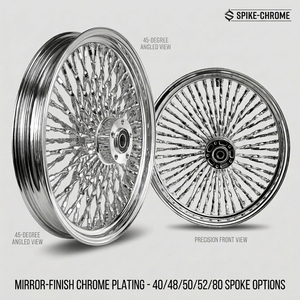 Cerchi Moto Cromati a Finitura Specchio con Raggi Intrecciati, Opzioni 40/48/50/52/80 Raggi, per Harley Davidson - Product Image 1