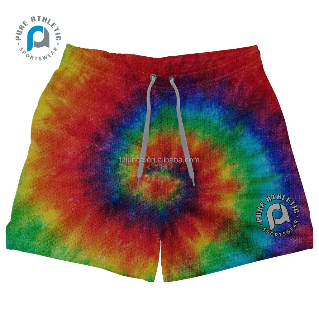 Tie Dye Regenbogen Herren Mesh Shorts 5 Zoll heiße Shorts Basketball Training kurze atmungsaktive Fitness Fitness Shorts leer benutzer definierte