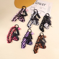 Gantungan Tas Trendy Keren untuk Cewek, Tali Ponsel Lucu, Aksesoris Ransel, Motif Leopard, Hati Akrilik, Gantungan Kunci Rantai dengan Pita dan Lonceng