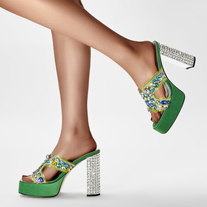 Diamanti colorati strass <span class=keywords><strong>argento</strong></span> <span class=keywords><strong>tacchi</strong></span> grossi sandali a punta aperta con plateau décolleté scarpe da ufficio - Product Image 2