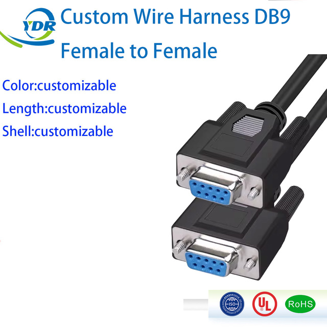 Custom Wire Harness DB9 Female Female Connector for Computer Power Cable PVC Copper 600V Rated ISO9001 for OEM/ODM