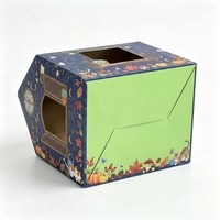 Maison pour chat en carton ondulé avec revêtement UV, personnalisable, en forme de maison de dessin animé, pliable, boîte de retraite pour animaux de compagnie, résistante aux rayures, recyclable