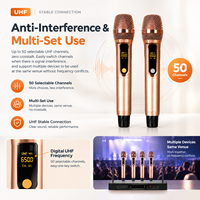Microphone sans fil professionnel UHF double canal rechargeable avec 50 fréquences réglables pour scène, karaoké et fêtes
