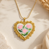 Collier tendance SUMMLY avec pendentif cœur tulipe peint à la main, chaîne en acier inoxydable plaqué or 18 carats, bijoux quotidiens pour femmes