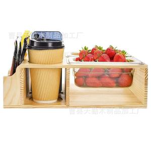 Caja de almacenamiento de madera para sofá, compartimentada para control remoto y teléfono móvil, con portavasos, de bambú y madera. - Product Image 1