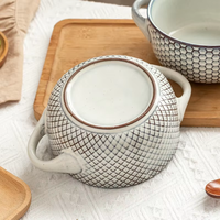 Harmony Nordic Retro Geometrisch Geprägte Schale mit Doppelgriffen für Haushalt und Restaurant, Geeignet für Nudeln, Suppe, Reis und Brot