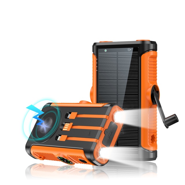 Multifunctional Solar Power Bank Built-in Cable Hand Cranked Charging Waterproof Outdoor Solar Power Bank