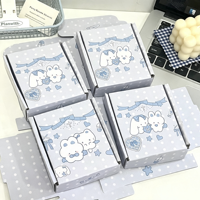 Boîte d'expédition écologique bleu clair à pois avec motif lapin et chat de dessin animé, boîte en carton ondulé mignonne avec gaufrage pour bijoux, petits articles et cadeaux