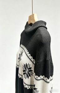 ODM/OEM Women's Viscose Polyester Blend <b>Turtleneck</b> <b>Sweater</b>, Winter Snowflake Jacquard Knit Pullover - Product Image 4