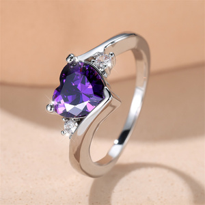 Bague en argent sterling 925 avec améthyste réglable pour femme - Bague
