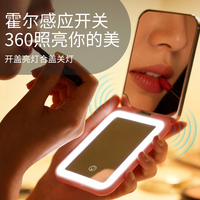 Miroir de poche super mini pliable 1x 3x rechargeable double face avec grossissement pour maquillage de voyage 3 LED COULEUR