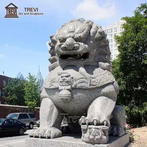 Chinese Style Marble Foo Dog Sitting Big Lion Yard Statue Lion Sculpture