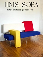Canapé italien abstrait-geometrique en forme de U à trois places avec design color-block - Tissu personnalisable pour petits appartements et boutiques