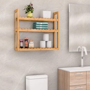 Étagère de salle de bain en bambou JQ étagère de rangement murale à 3 niveaux couche réglable multifonctionnelle debout libre <span class=keywords><strong>sur</strong></span> les étagères de toilette - Product Image 2