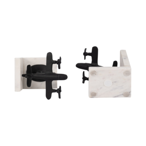 Fermalibri a forma di aeroplano in metallo su base in marmo, decorazione moderna per la casa, la libreria o il tavolo d'ingresso, divertenti fermalibri. - Product Image 6