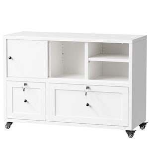Armoire de classement mobile en métal blanc de 28 po avec serrure, 2 tiroirs latéraux pour l'organisation de dossiers A4/Legal/Letter au bureau à domicile - Product Image 6