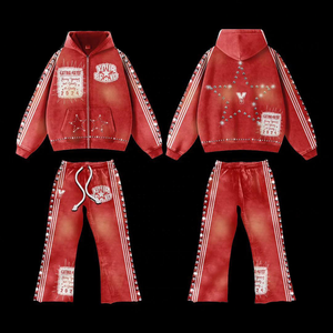 Más tamaño Baggy Rhinestone personalizado lavado ácido sublimación deportes recortada Sudadera con capucha conjunto de dos piezas conjunto Jogging chándal para hombres - Product Image 1