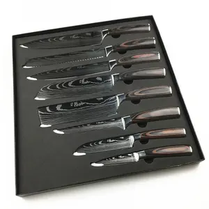 9 adet el yapımı bıçak şam çelik katman desen mutfak bıçağı şef bıçak seti
