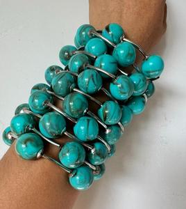 Kaimei 2025 Đồ Trang Sức Thời Trang Bán Buôn Phụ Nữ Chunky Nhựa Acrylic Mable Màu Xanh Bead Vòng Đeo Tay Thiết Lập Bạc Punk Chunky Vòng Đeo Tay Bộ - Product Image 4