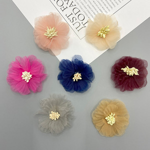 Flores de tul hechas a mano en 3D estilo coreano de 10 cm, accesorios para el cabello, sombreros, zapatos, decoraciones de ropa, uso diario - Product Image 1