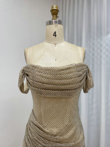 ชุดบอดี้คอนเปิดไหล่ยาวถึงพื้นชุดรัดรูปนางเงือกทางการหรูหราสำหรับงานปาร์ตี้ XS เปิดไหล่ชุดงานพรอมลายทาง MC20082B - Product Image 3