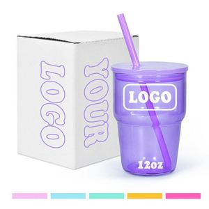 Fashion Pastel Pink Transparent Stack Glass <b>Cup</b> <b>Reusable</b> Straw Lid Glass Tumbler for Bar Cafe Use - Product Image 4