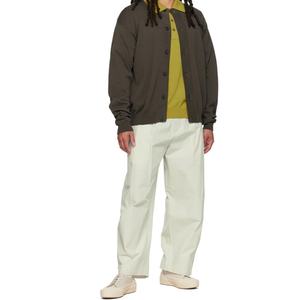 Custom Wide Leg Plain Woven Cotton Trousers High Rise Zip Fly <b>Cropped</b> Leg <b>Pants</b> for <b>Men</b> - Product Image 5