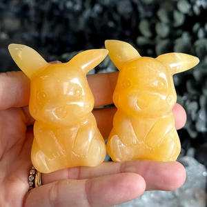 Vente en gros de sculptures en cristal naturel de guérison, cristal de calcite orange Pikachu, artisanat en cristal, souvenir - Product Image 1