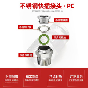 Wentai Pneumatics Pc Straight Through Quick Connector 8mm M5 Threaded Stainless Steel Air <b>Hose</b> Fitting For <b>Compressor</b> Vacuum - Product Image 5