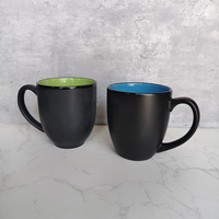 Mug à café en céramique noir mat personnalisé de 16 oz avec intérieur coloré, grande capacité, avec poignée