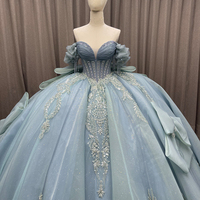 Robe de bal de Quinceañera de luxe bleu marine brillante, ornée de cristaux et de perles, brodée, style Empire, modeste, pour adolescentes