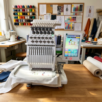 Machine à broder et à coudre avec système à double fonction pour la confection de vêtements
