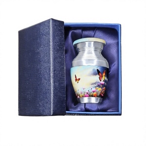Urna de recuerdo pequeña de cielo azul y mariposa, Mini urna para regalar, urna de recuerdo de Metal sólido para cenizas humanas, caja de terciopelo gratis - Product Image 1