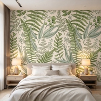 Papier peint mural botanique vintage motif fougère, papier peint tropical sur mesure à motifs de feuilles pour chambre à coucher et fond de télévision