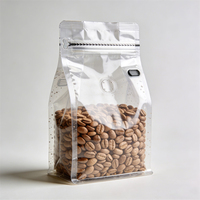 Sachets d'emballage en plastique transparent à fond plat avec logo personnalisé, recyclables, refermables, pour café, avec valve et fermeture éclair