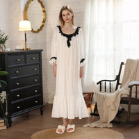 Chemise de nuit en coton lavé grande taille pour femme, élégante, à manches longues, avec volants, sexy, style victorien, écologique
