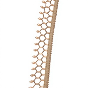 Ribete de Encaje de Poliéster de Lujo con Cuentas de Perlas y Flecos Dorados, Adorno Decorativo para Prendas y Decoración del Hogar - Product Image 1