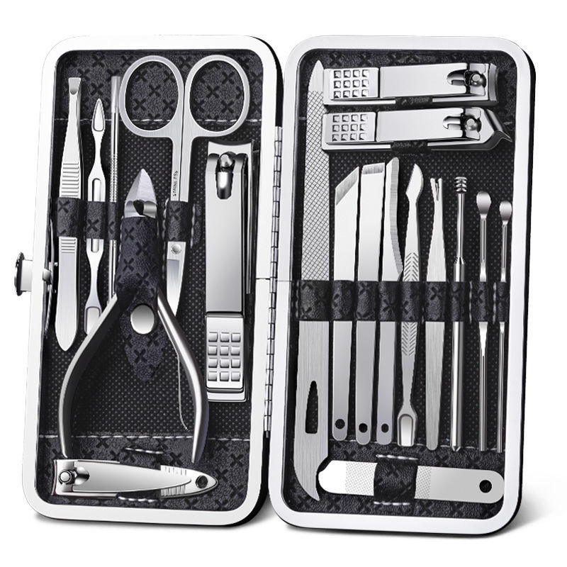 Ensemble de coupe-ongles professionnel multifonctionnel en acier inoxydable, ensemble de coupe-ongles portable pour manucure et pédicure avec sac en PU, 19 pièces