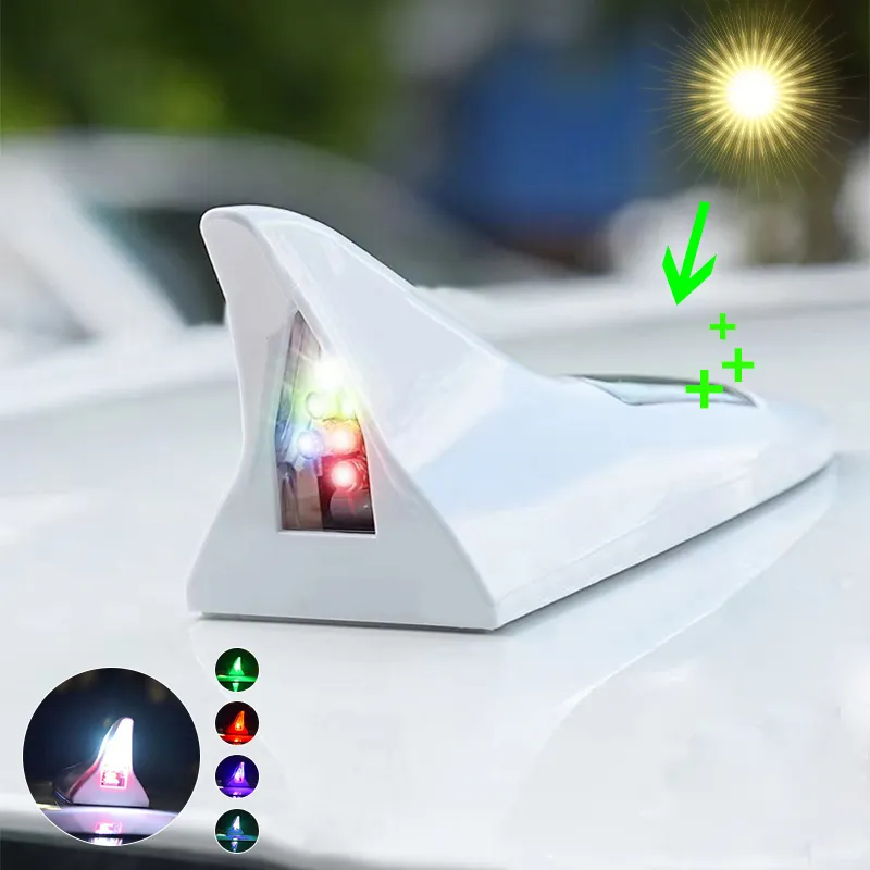 Universal LED Light Car Shark Fin Antena com Energia Solar Auto Rádio Sinal Antenas Roof Antenas Driving Safety Advertência Luz