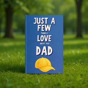 Juste quelques choses que j'aime chez toi papa, carte de vœux bleue avec motif de casquette jaune - Product Image 3