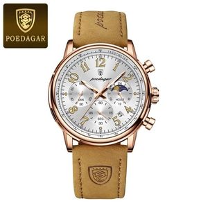 นาฬิกาข้อมือควอตซ์ POEDAGAR 808 รุ่นใหม่ สไตล์หรูหรา สำหรับผู้ชาย กันน้ำ เรืองแสง สายหนัง แฟชั่น - Product Image 4