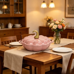 <span class=keywords><strong>Cocotte</strong></span> décorative <span class=keywords><strong>en</strong></span> <span class=keywords><strong>fonte</strong></span> émaillée de style français, forme citrouille, pour service et cuisson - Product Image 1
