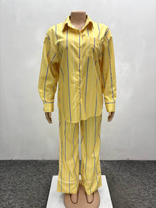 African Plus Size Women's New Casual Loose Striped Shirt <b>Pants</b> 2 Pieces Set Fashion - Product Image 4