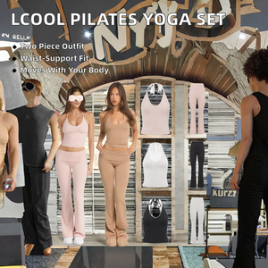 Ensemble de sport Pilates de haute qualité personnalisé Lcool, vêtements de sport de gym, ensemble de yoga, haut de sport à bretelles, leggings évasés, 2 pièces, extensible dans les quatre sens - Product Image 2
